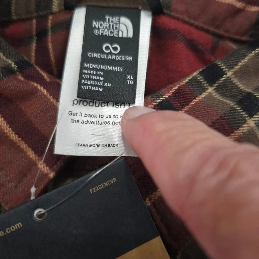 The North Face‎ Mens Plaid Flannel Button Up Shirt XL Long Sleeve Red Brown